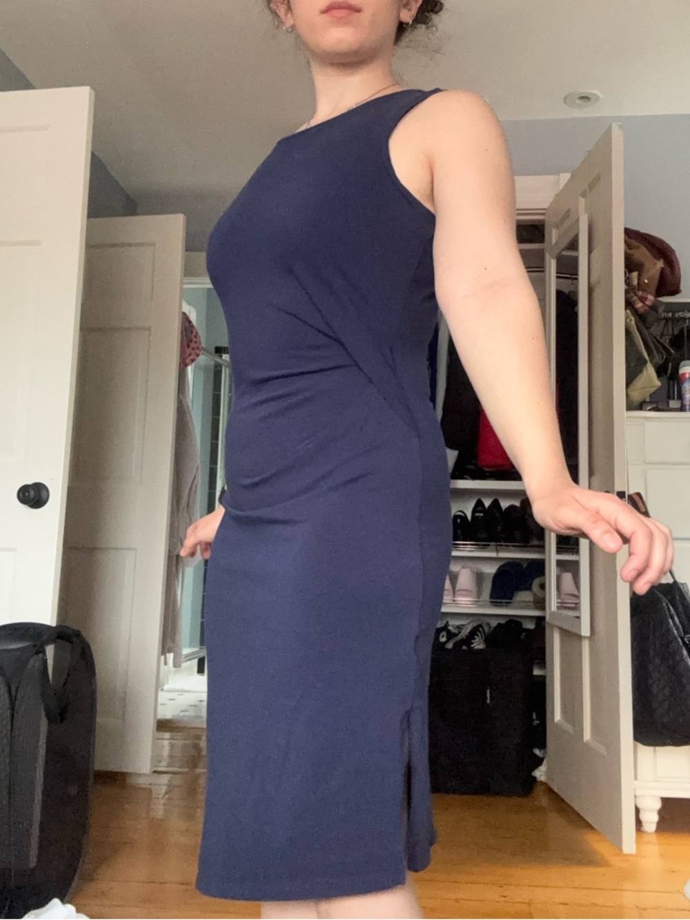 Michael Kors Navy Sleeveless Midi Sheath Dress